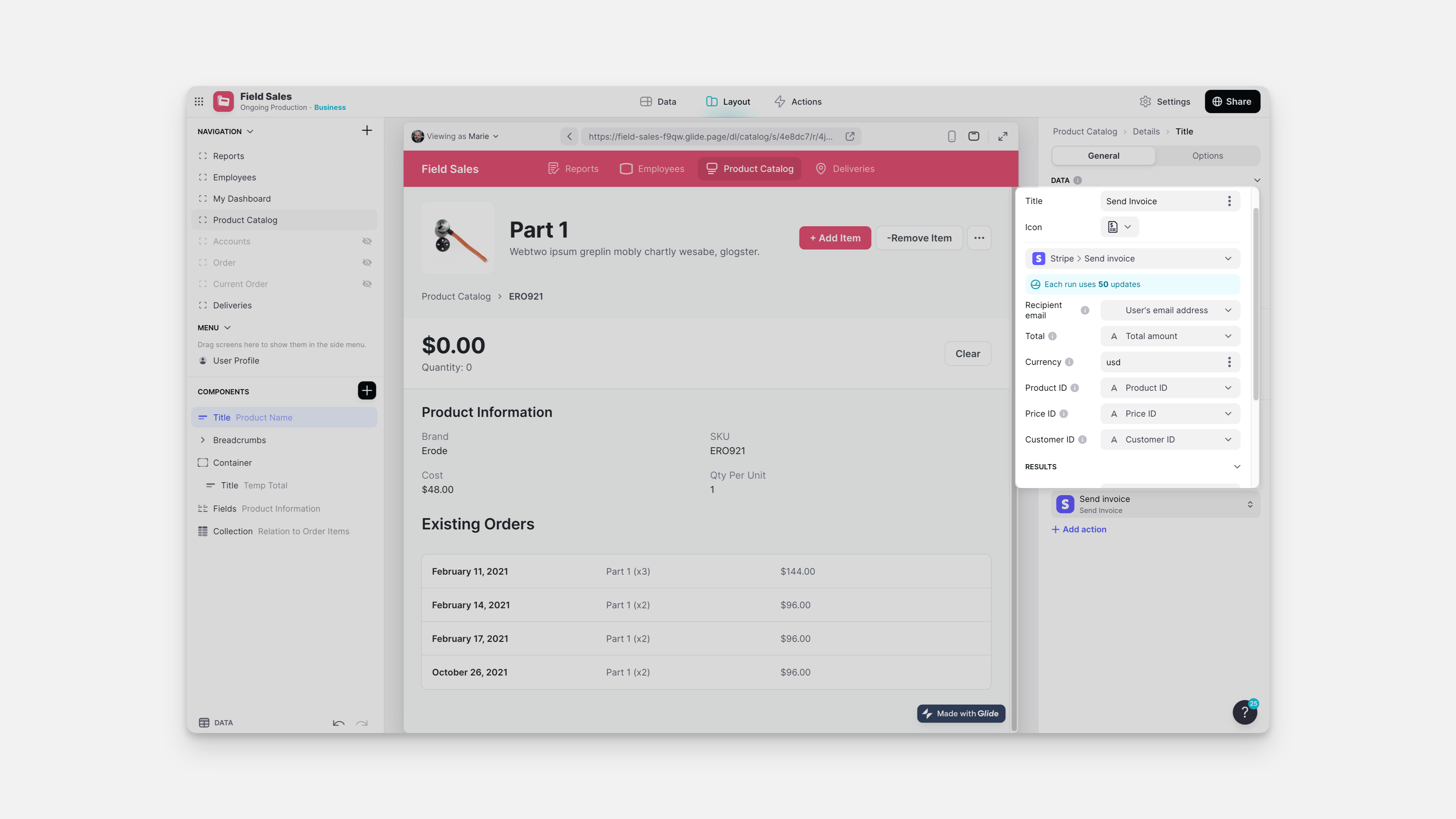 Configuring the Send invoice Action